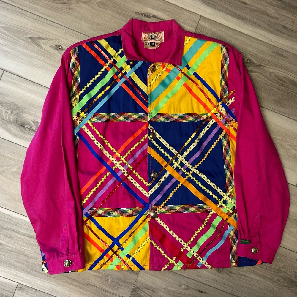 Gene Ewing Bis Jacket Embellished RARE Pink Vintage Rick Rack Ribbon Size M